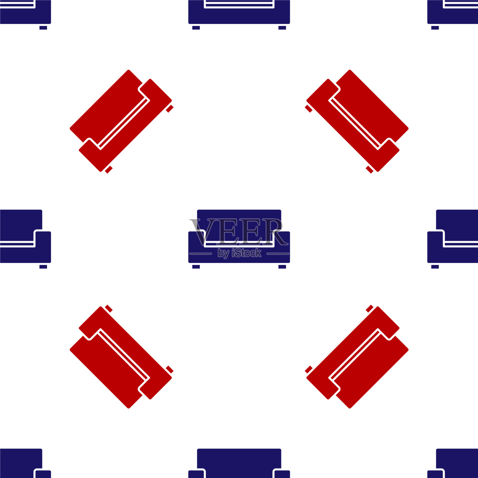 蓝色和红色沙发图标隔离无缝图案插画图片素材