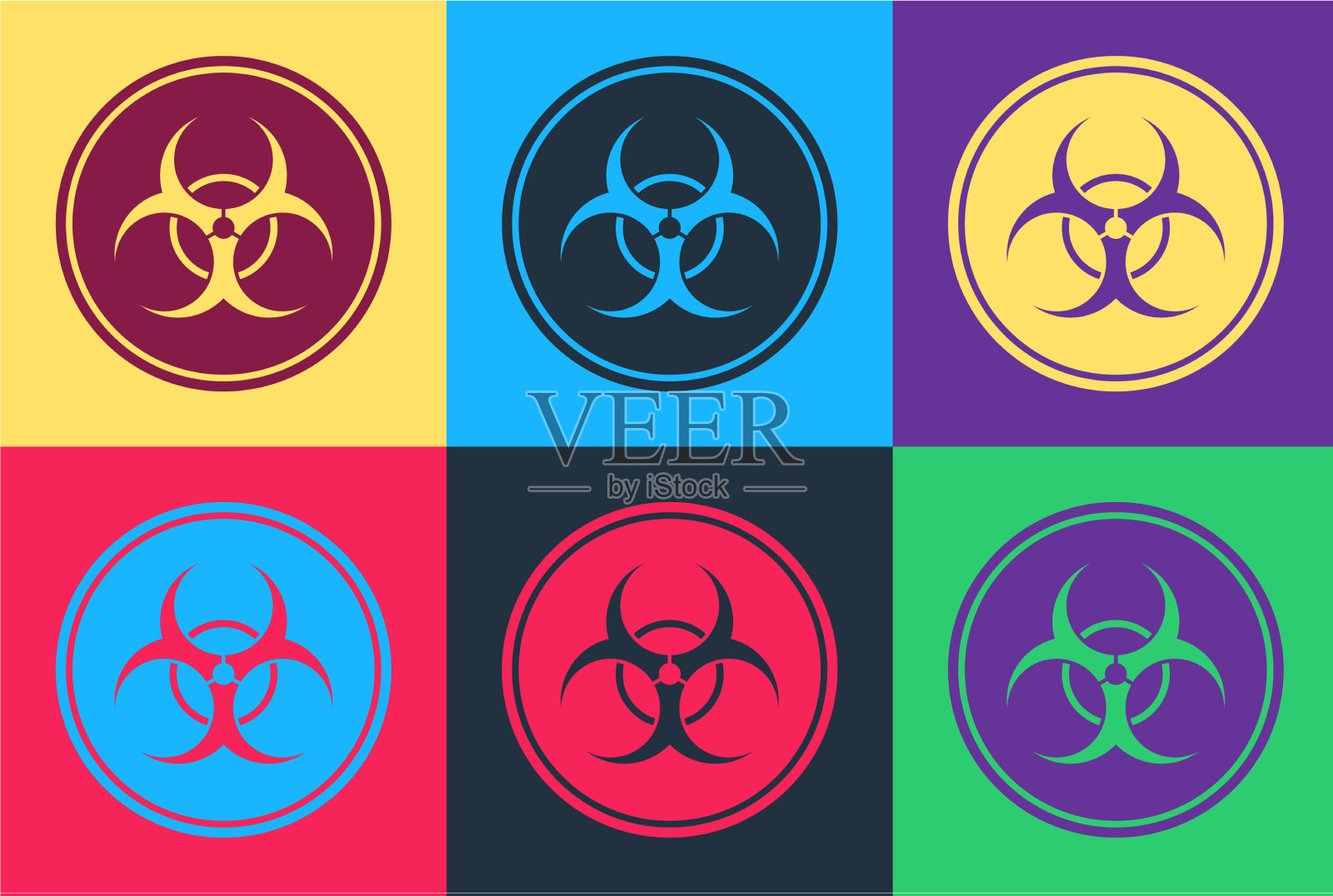 波普艺术的生物危害标志图标孤立的颜色插画图片素材