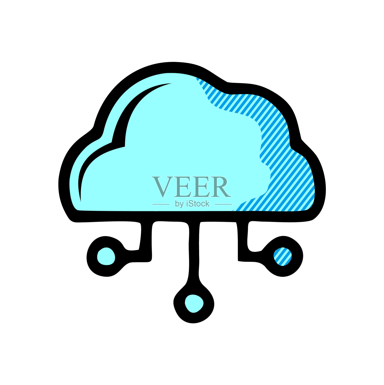 云图标与电路图案在圆形图标插画图片素材