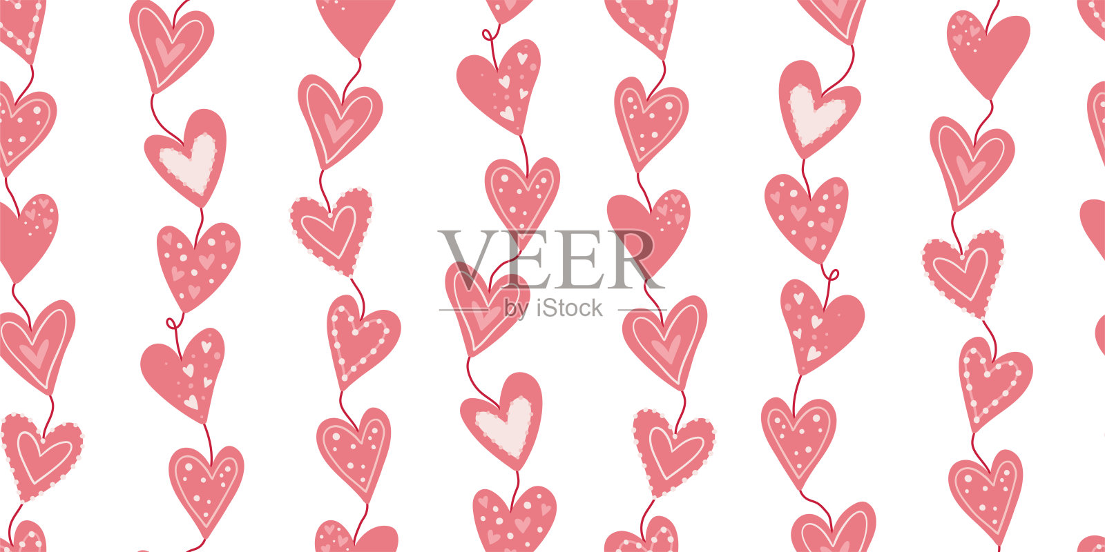 可爱手绘爱心无缝图案,浪漫背景矢量设计插画图片素材