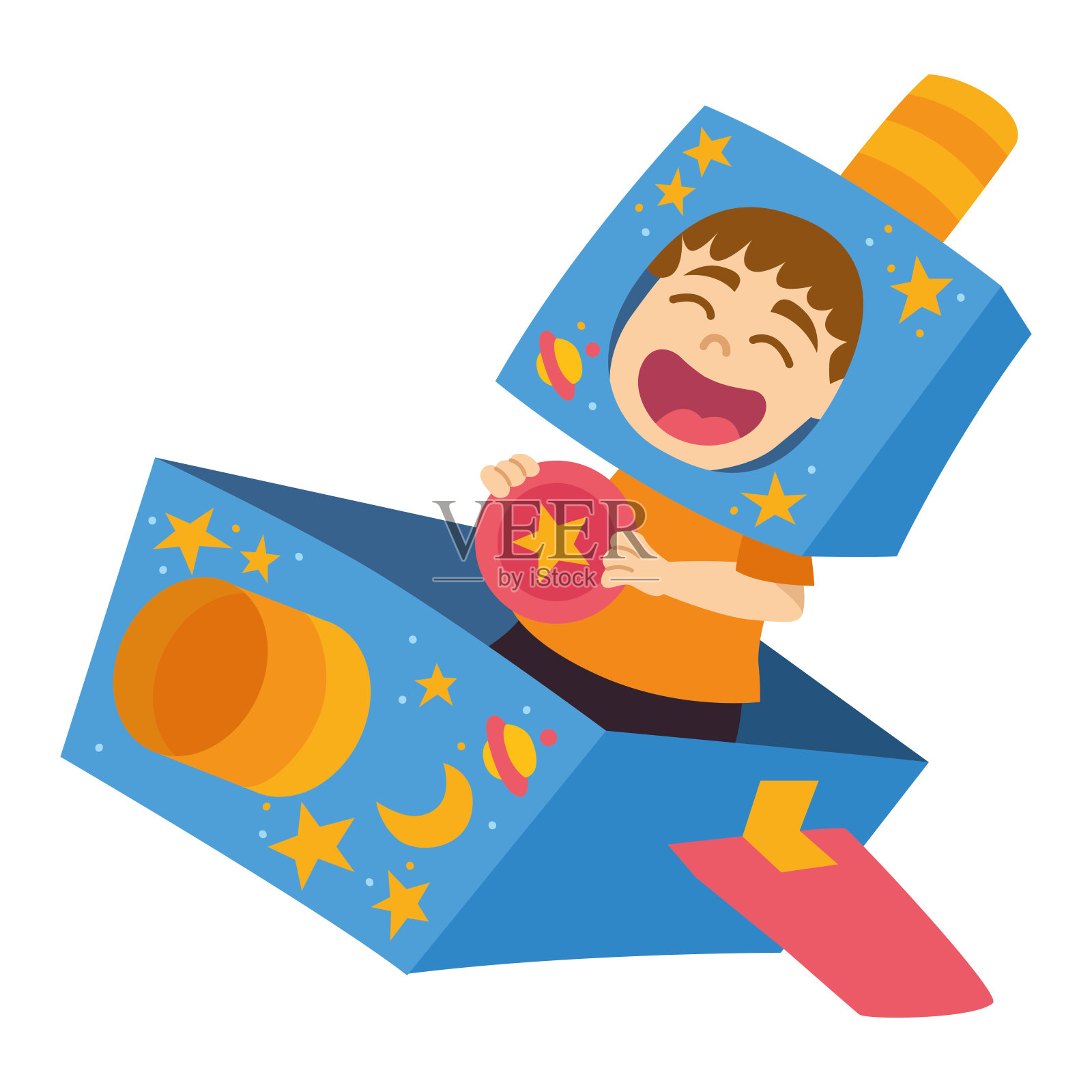 快乐的孩子扮演宇航员插画图片素材