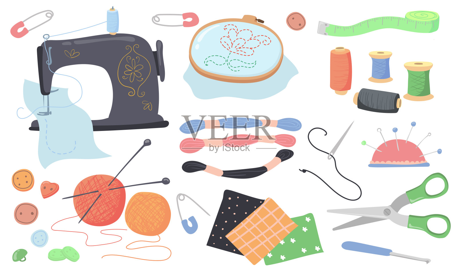 缝纫工具矢量插图集插画图片素材