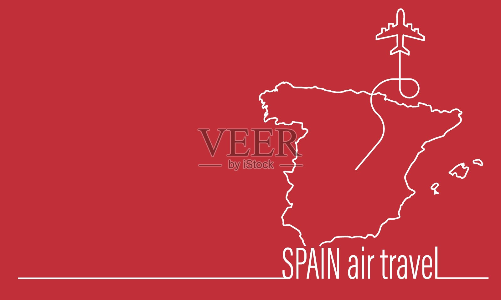 西班牙航空旅行。飞机路线,虚线形状和快速道路,背景模板与文本的地方,矢量插图。插画图片素材