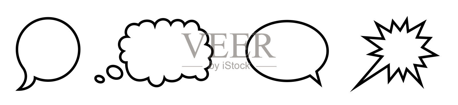 语音泡泡,语音气球,聊天泡泡。一套喜剧演讲气泡在透明的背景。复古空洞的漫画泡泡。贴纸。矢量插图。插画图片素材