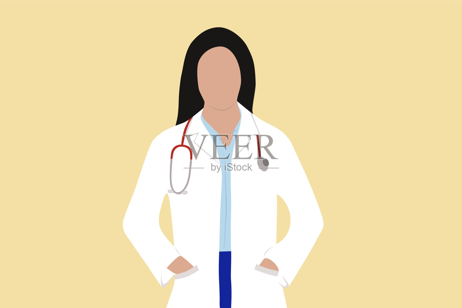 黑头发的女医生双手插在口袋里插画图片素材