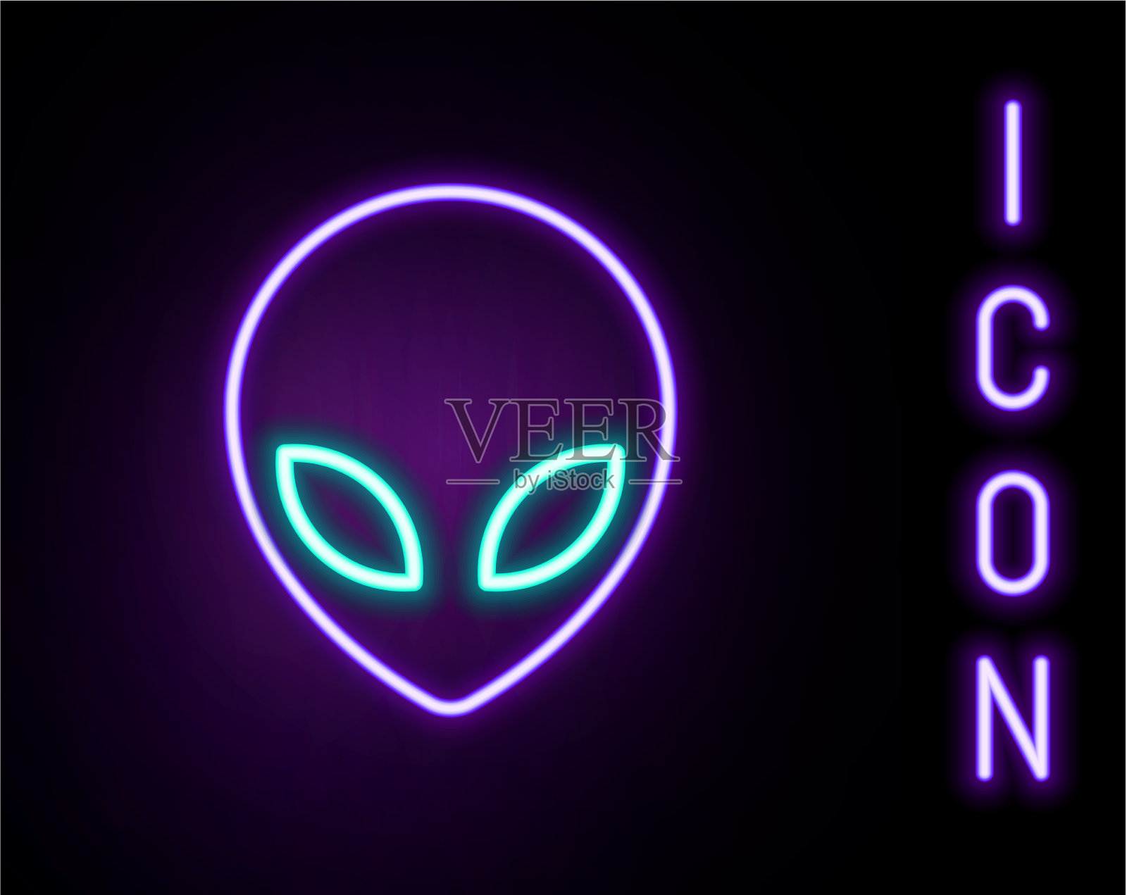 发光的霓虹灯线外星人图标孤立在黑色插画图片素材