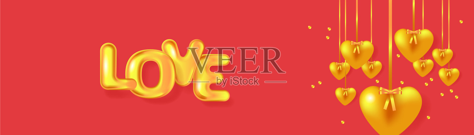 金色的心花环节日横幅插画图片素材