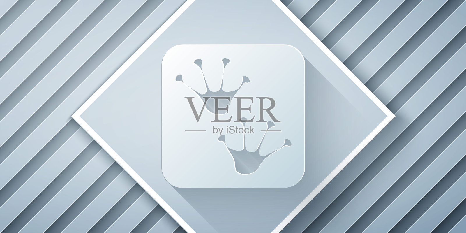 剪纸青蛙爪脚印图标孤立在灰色背景。纸艺术风格。向量插画图片素材