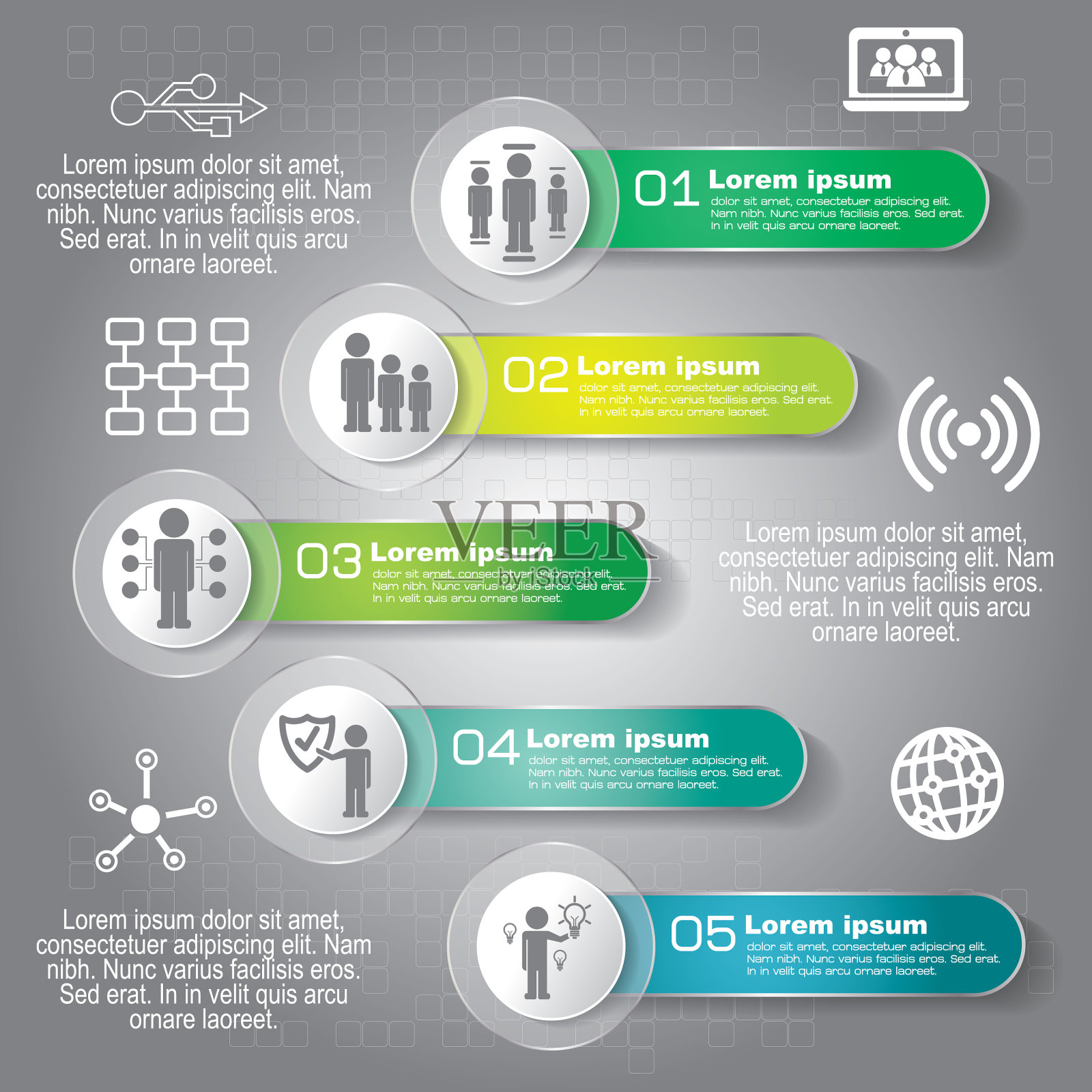 业务概念与5个选择部分步骤或插画图片素材