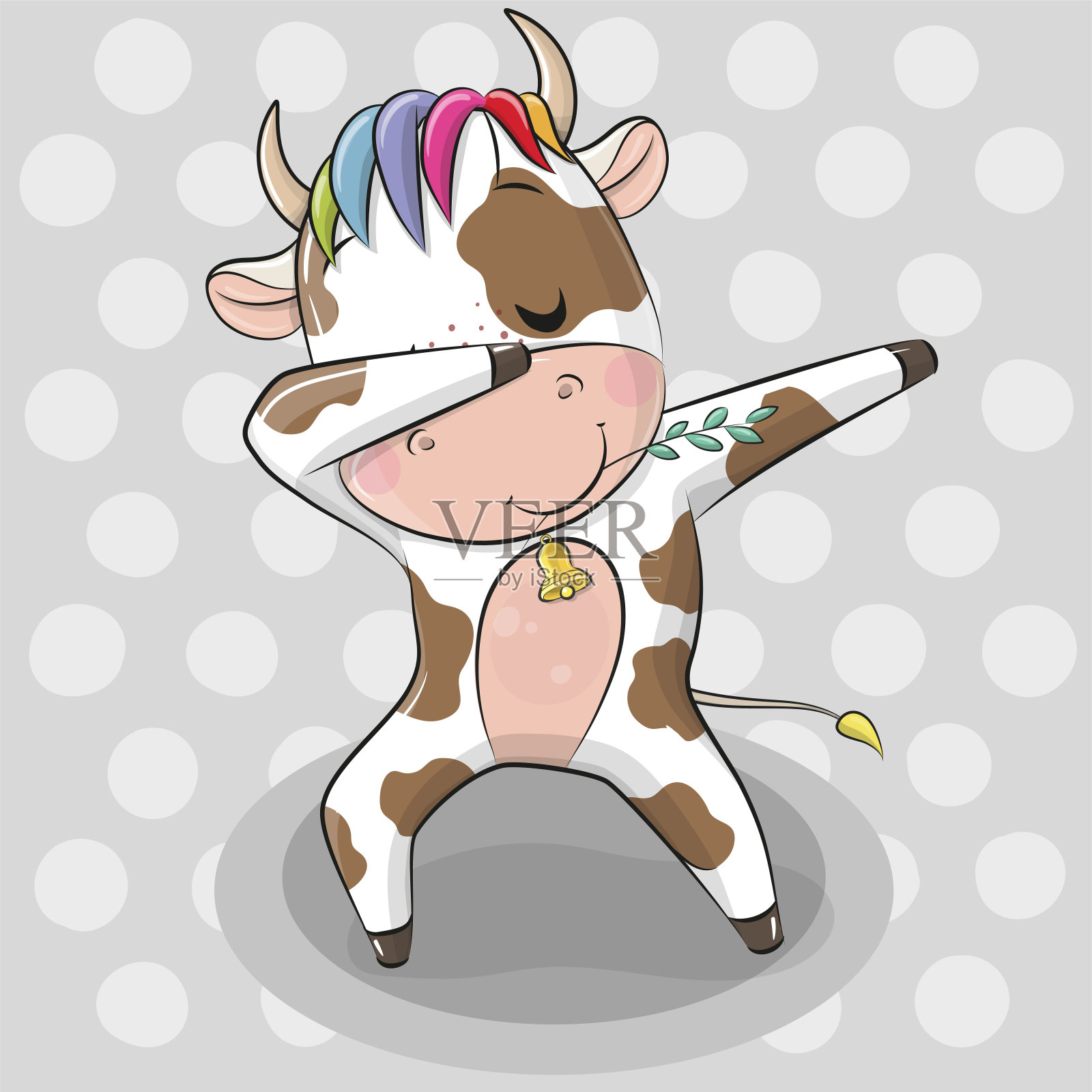 在灰色背景上跳舞的卡通公牛插画图片素材