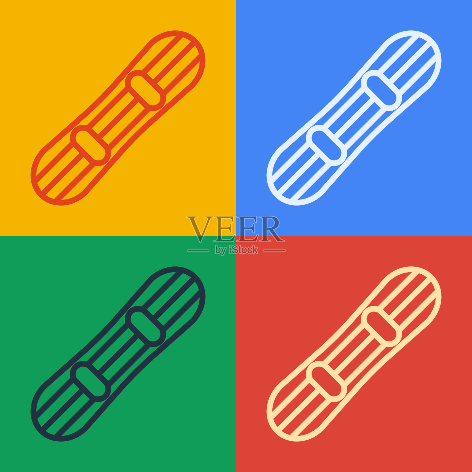 流行艺术线滑雪板图标孤立的颜色图标素材