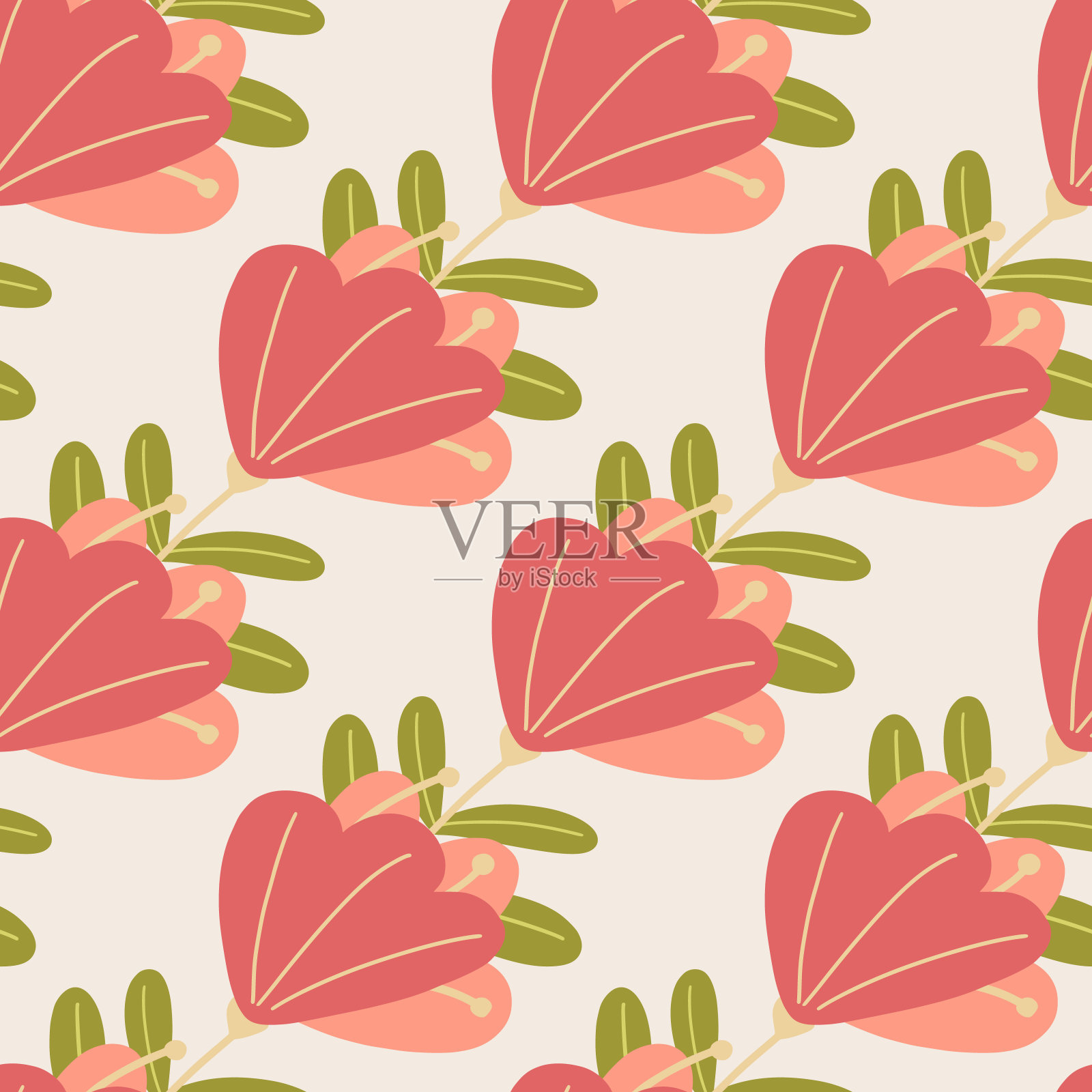 抽象花蕾无缝图案手绘风格。浅灰色的背景。夏季开花。插画图片素材