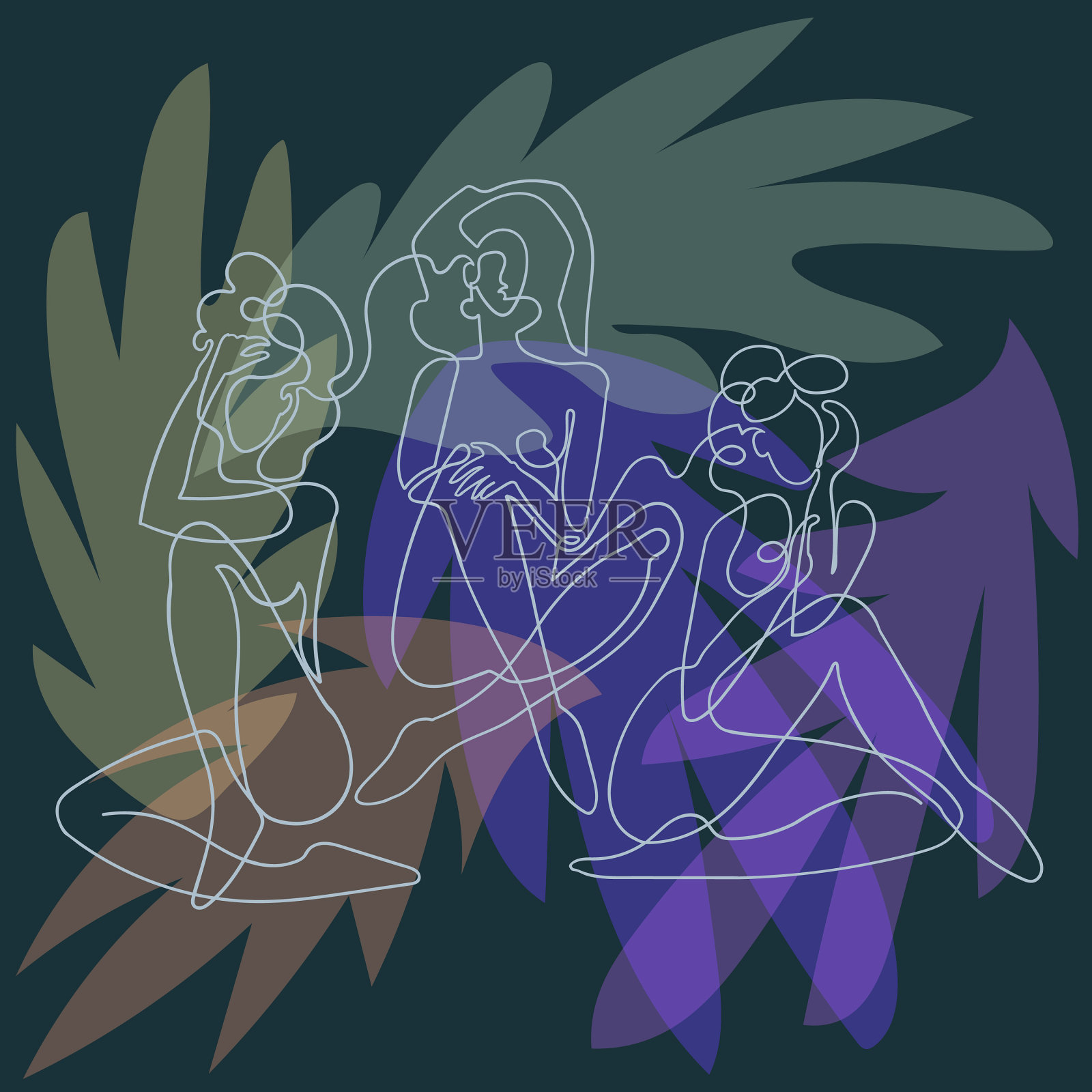 深色花的女性轮廓插画图片素材