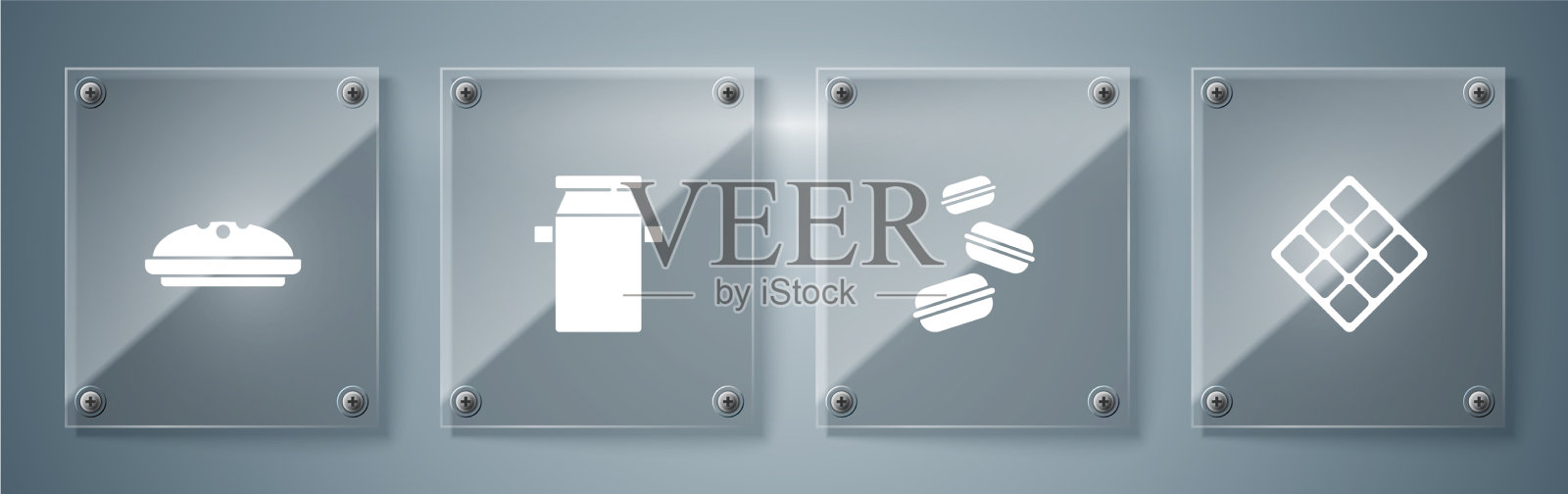 放置牛奶的华夫饼马卡龙饼干罐头图标素材