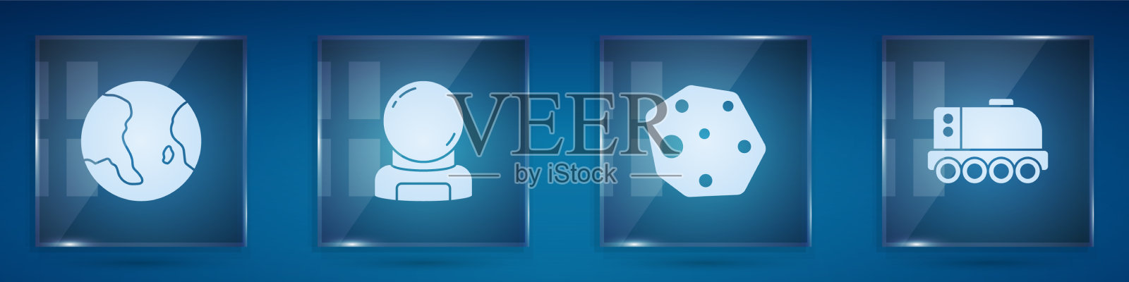 设置地球地球仪宇航员头盔小行星和图标素材