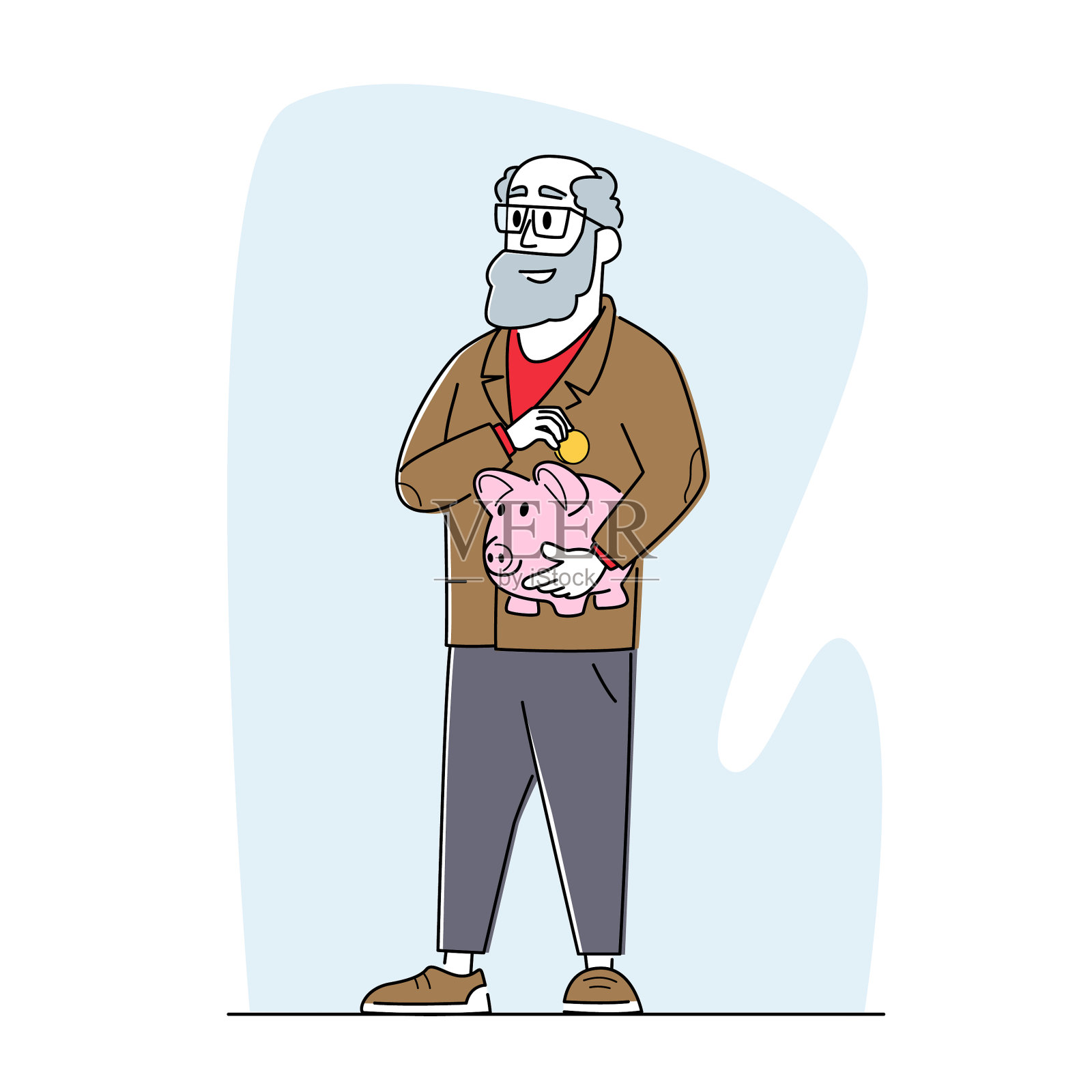 年长者男人物把硬币放在储蓄罐里设计元素图片