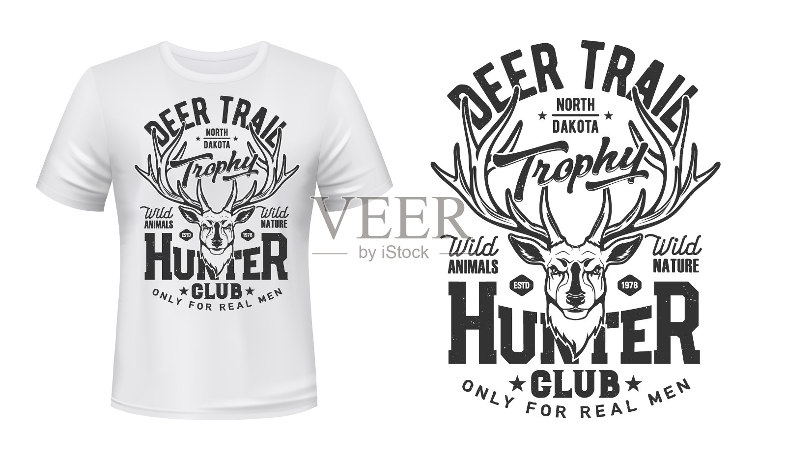 印有猎人俱乐部吉祥物的t恤插画图片素材