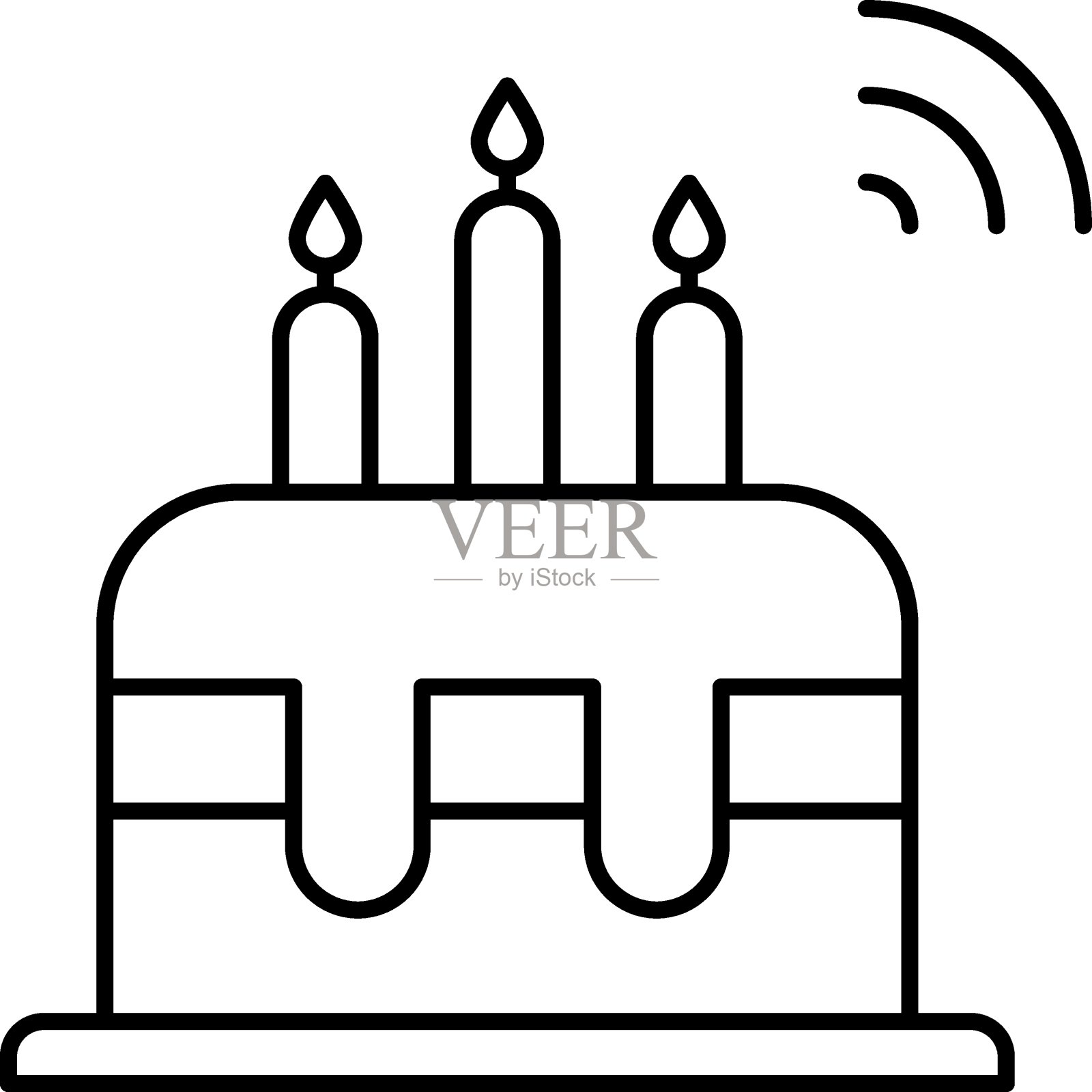 在线婚礼蛋糕烘焙概念矢量图标设计,冠状病毒非接触式食品配送符号白色背景,非接触式零食配送标志,蛋糕Wifi符号插画图片素材