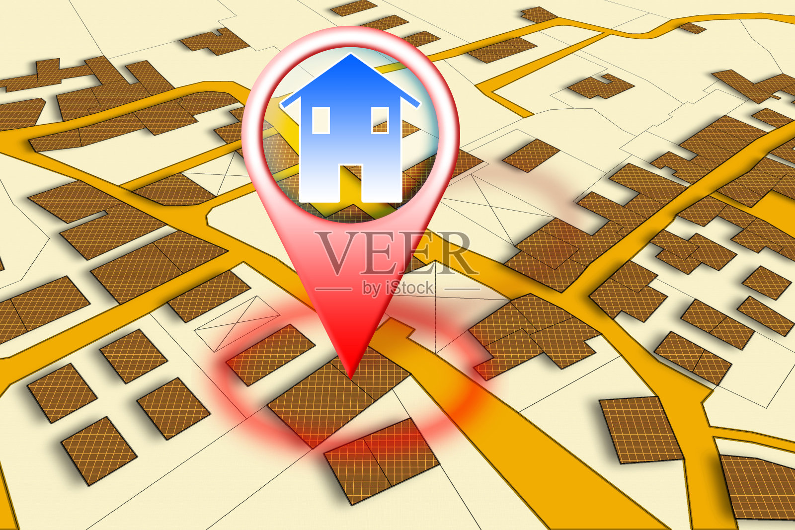 寻找新的家-概念与虚构地籍地图的领土与建筑物。照片摄影图片