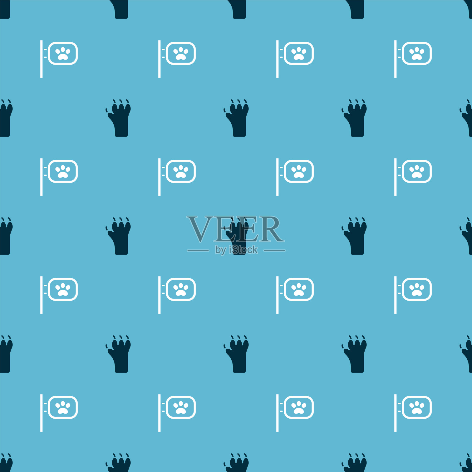 设置爪印和宠物美容无缝模式图标素材