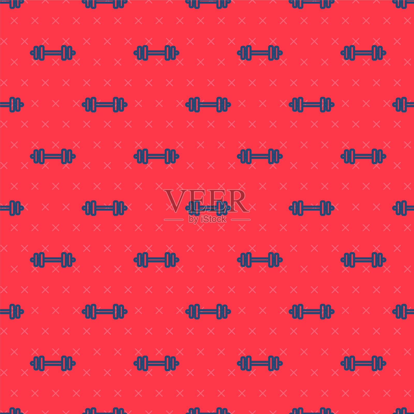 蓝线杠铃图标隔离无缝模式插画图片素材