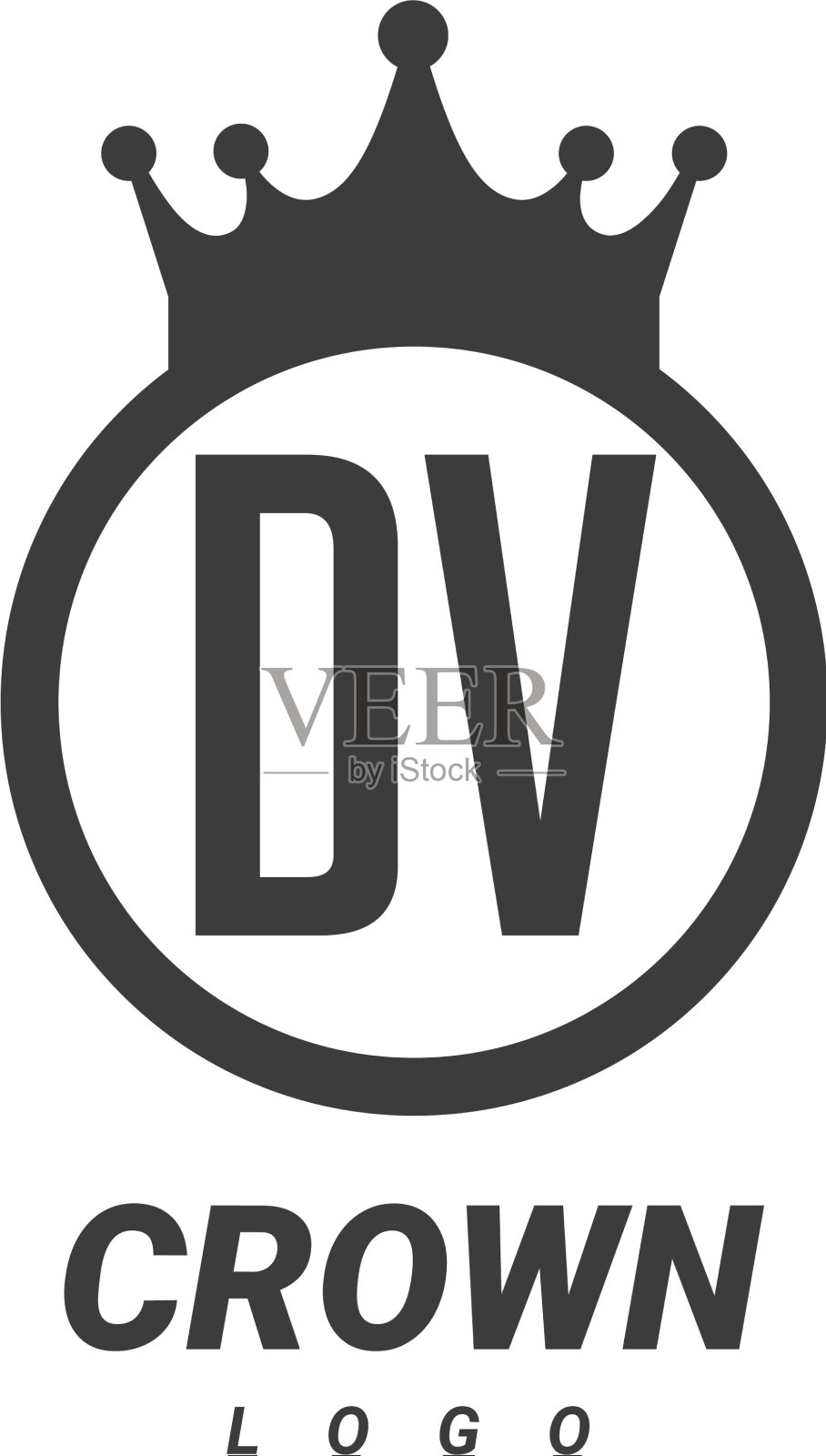 Dv字母标志设计与圆形皇冠插画图片素材