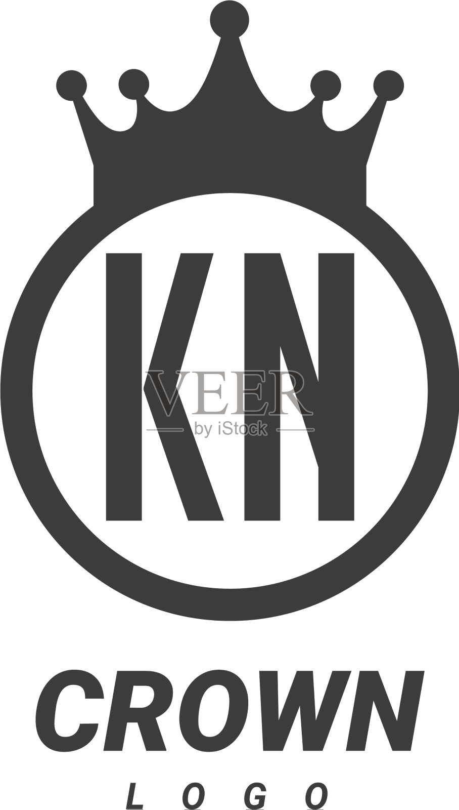Kn字母标志设计与圆形皇冠插画图片素材