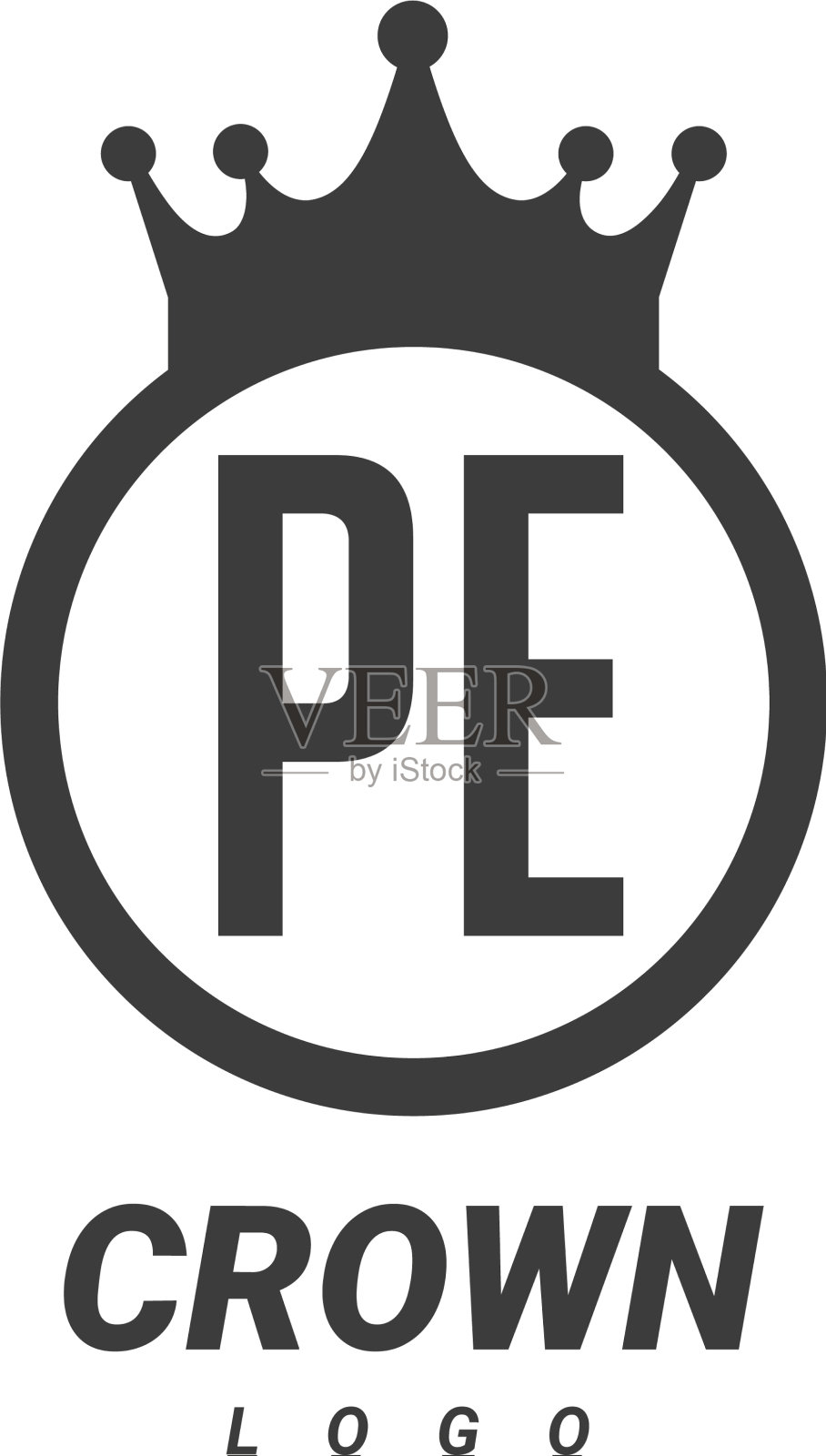 PE字母标志设计采用圆形皇冠插画图片素材