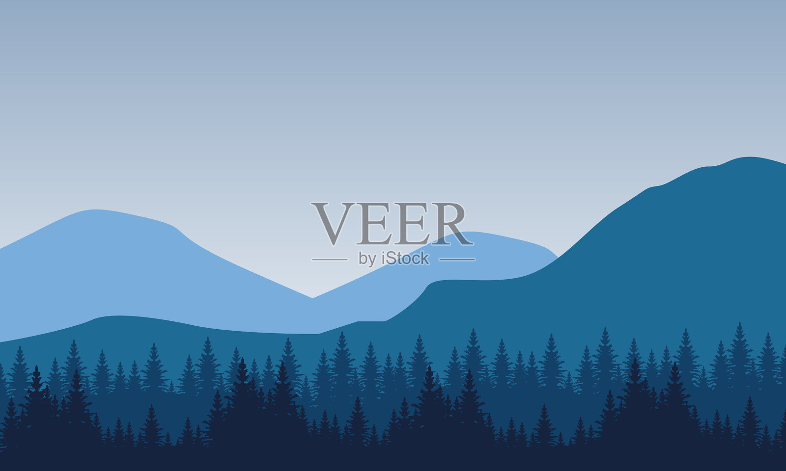 早晨美丽的风景,树木和山脉插画图片素材