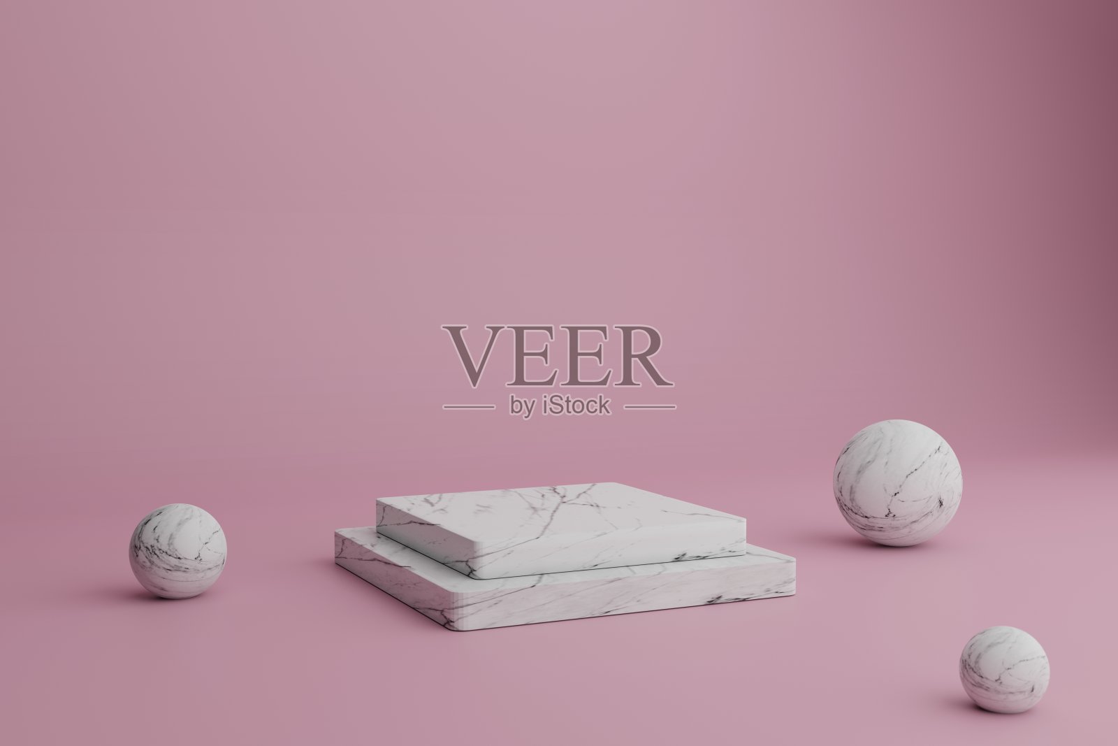 抽象3d渲染最小场景与大理石讲台和球在粉红色的背景。空白展示模型与化妆品产品展示的空白矩形舞台照片摄影图片