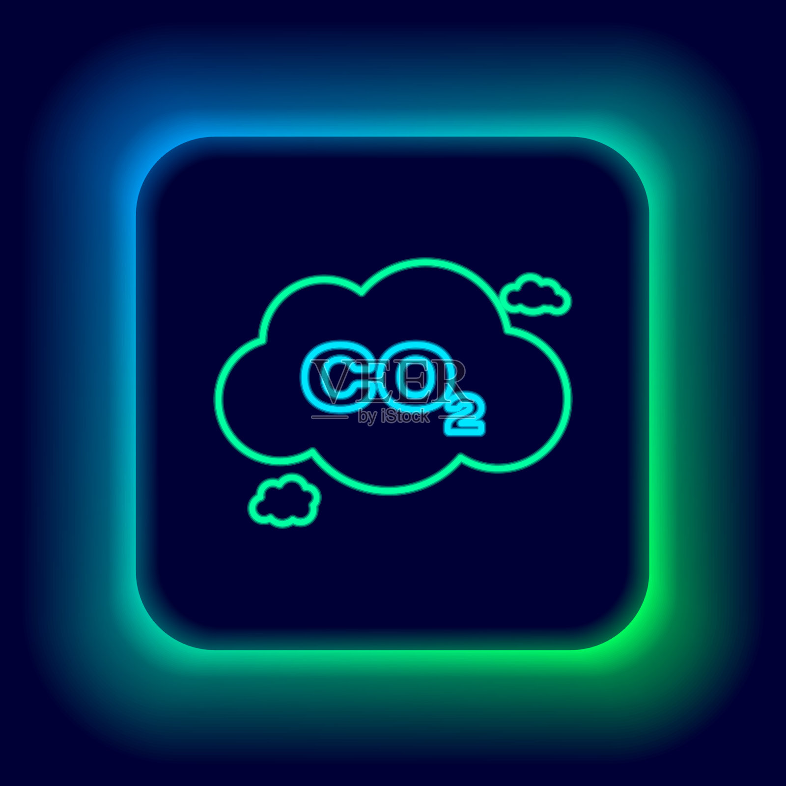 发光的霓虹线二氧化碳排放在云图标插画图片素材