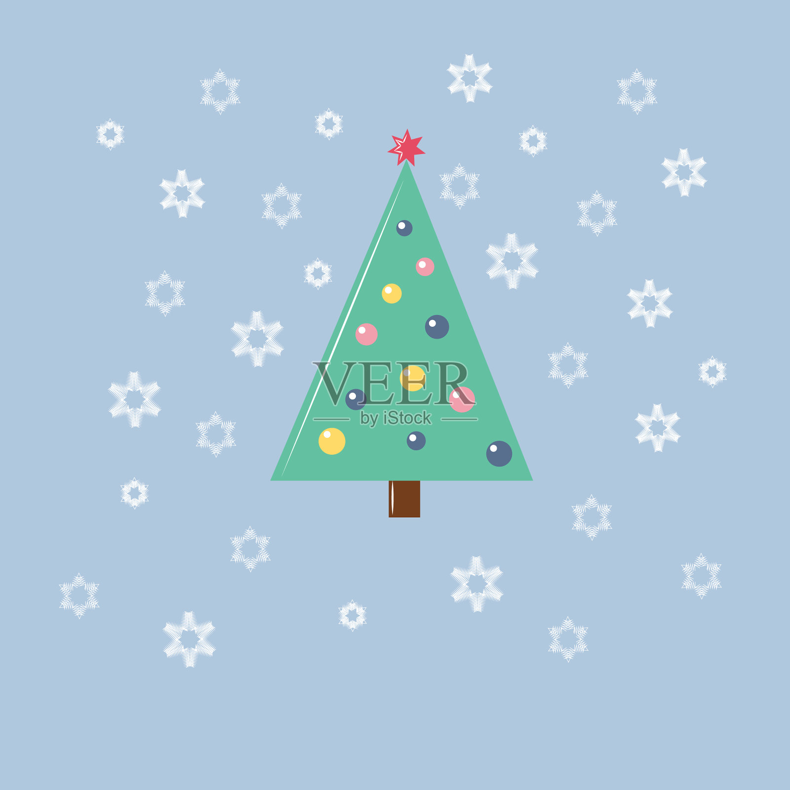 圣诞树上有雪花和星星插画图片素材
