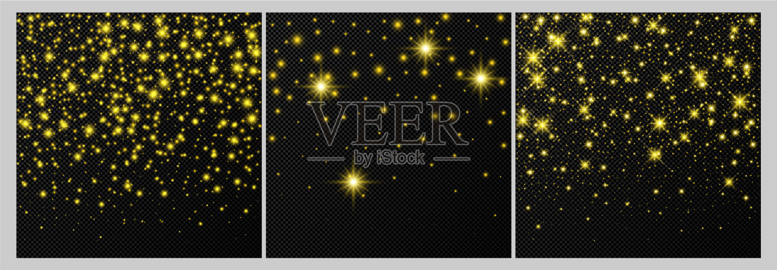 设置三个金色的背景与星星插画图片素材