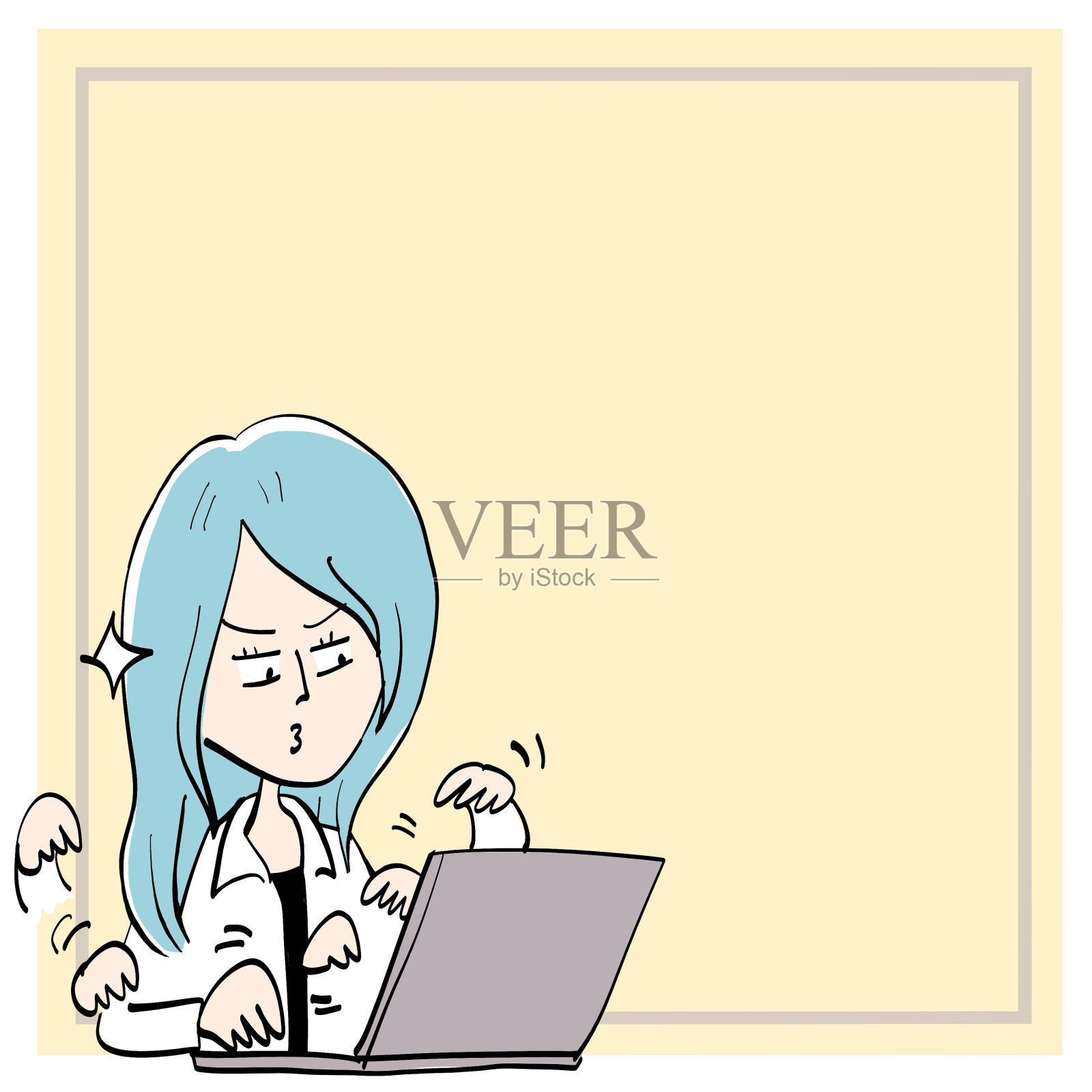 在电脑上努力工作的女人插画图片素材