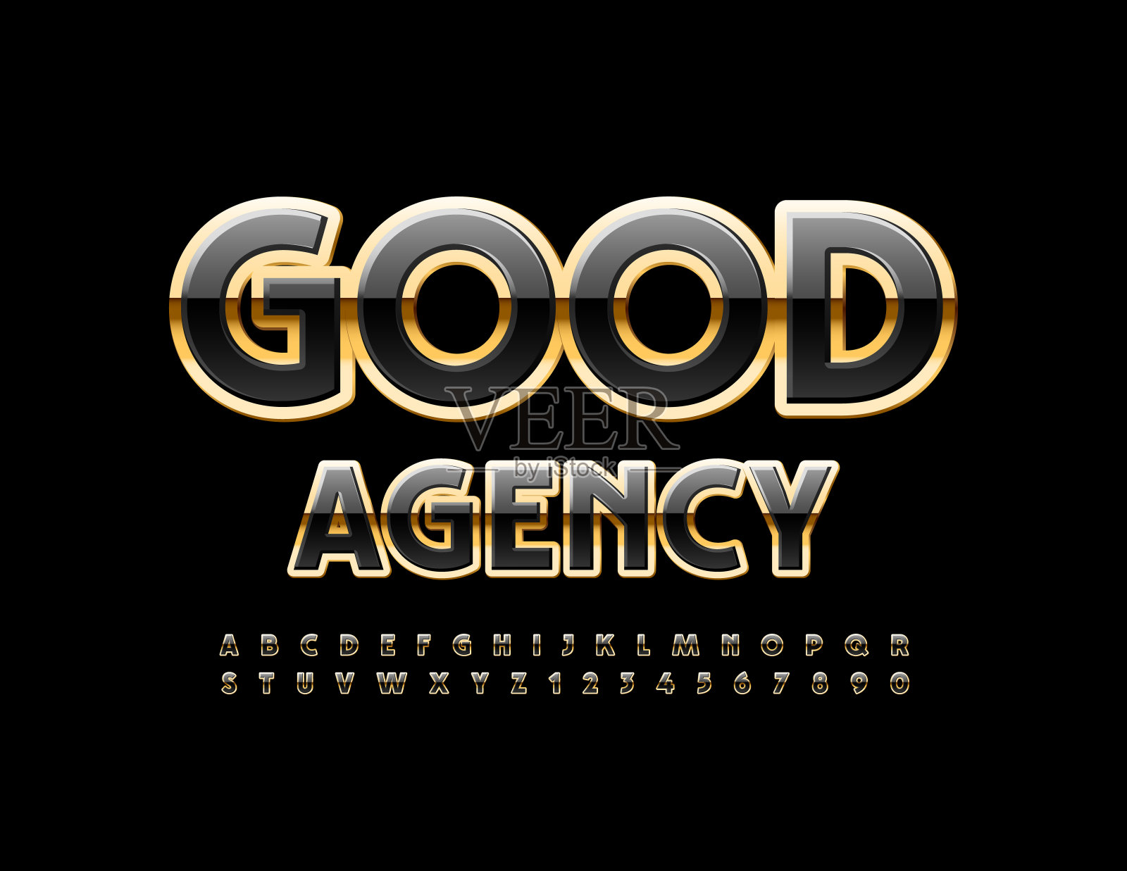 矢量商业标志好代理。黑色和金色字母和数字集插画图片素材