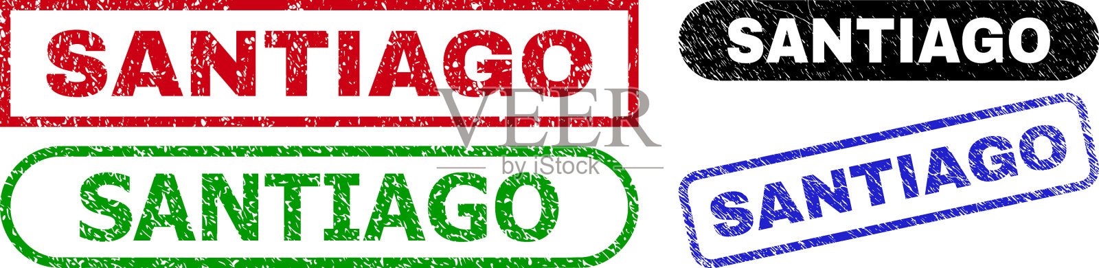 圣地亚哥矩形邮票使用腐蚀风格插画图片素材
