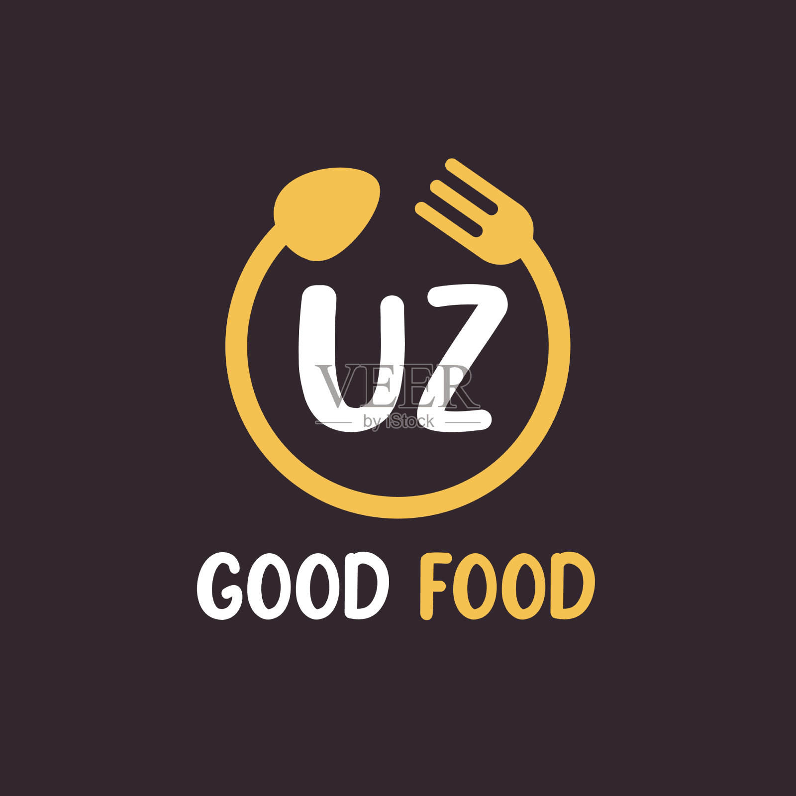 Uz字母标志设计与餐厅理念插画图片素材