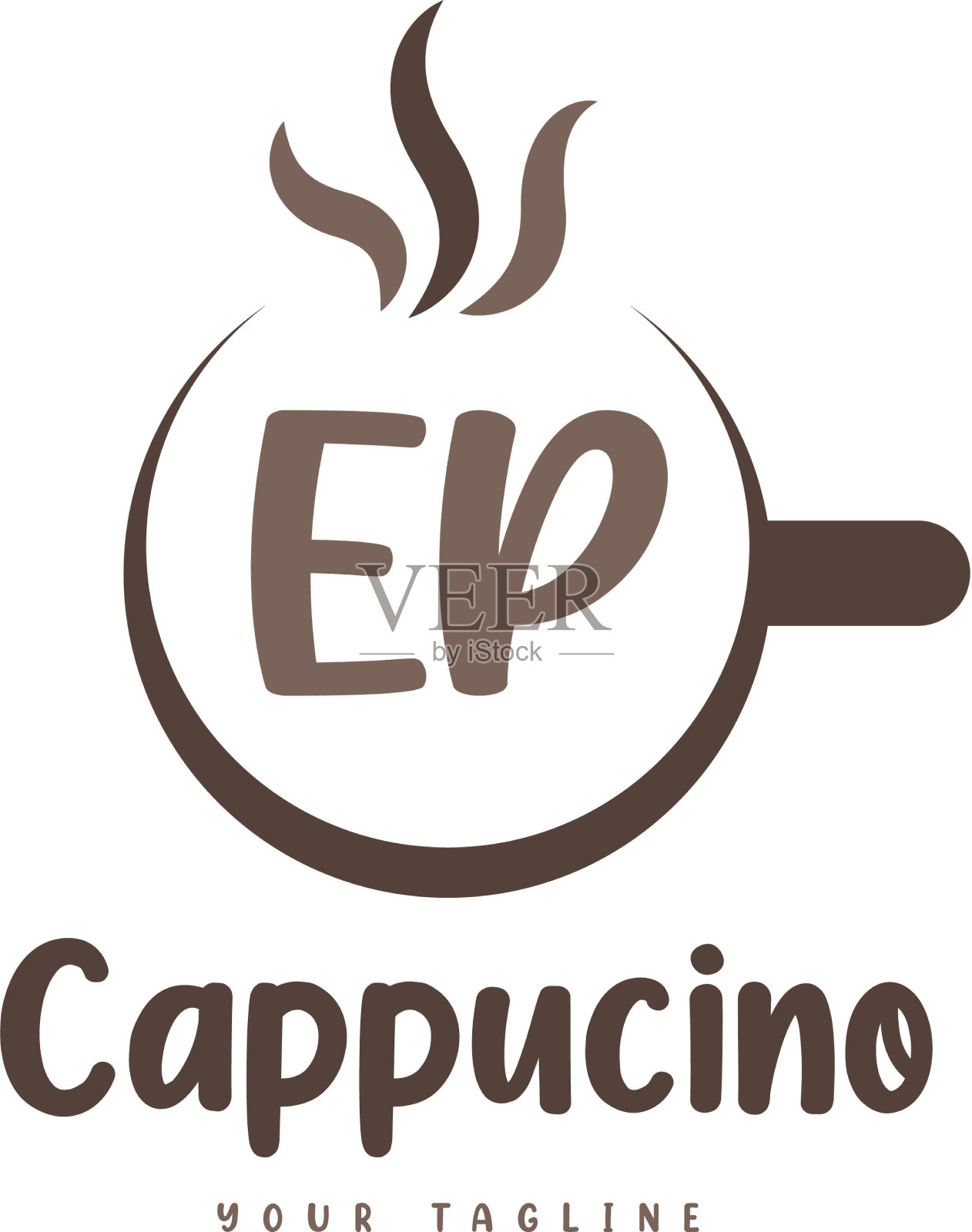 Ep字母标志的设计与咖啡杯的现代插画图片素材