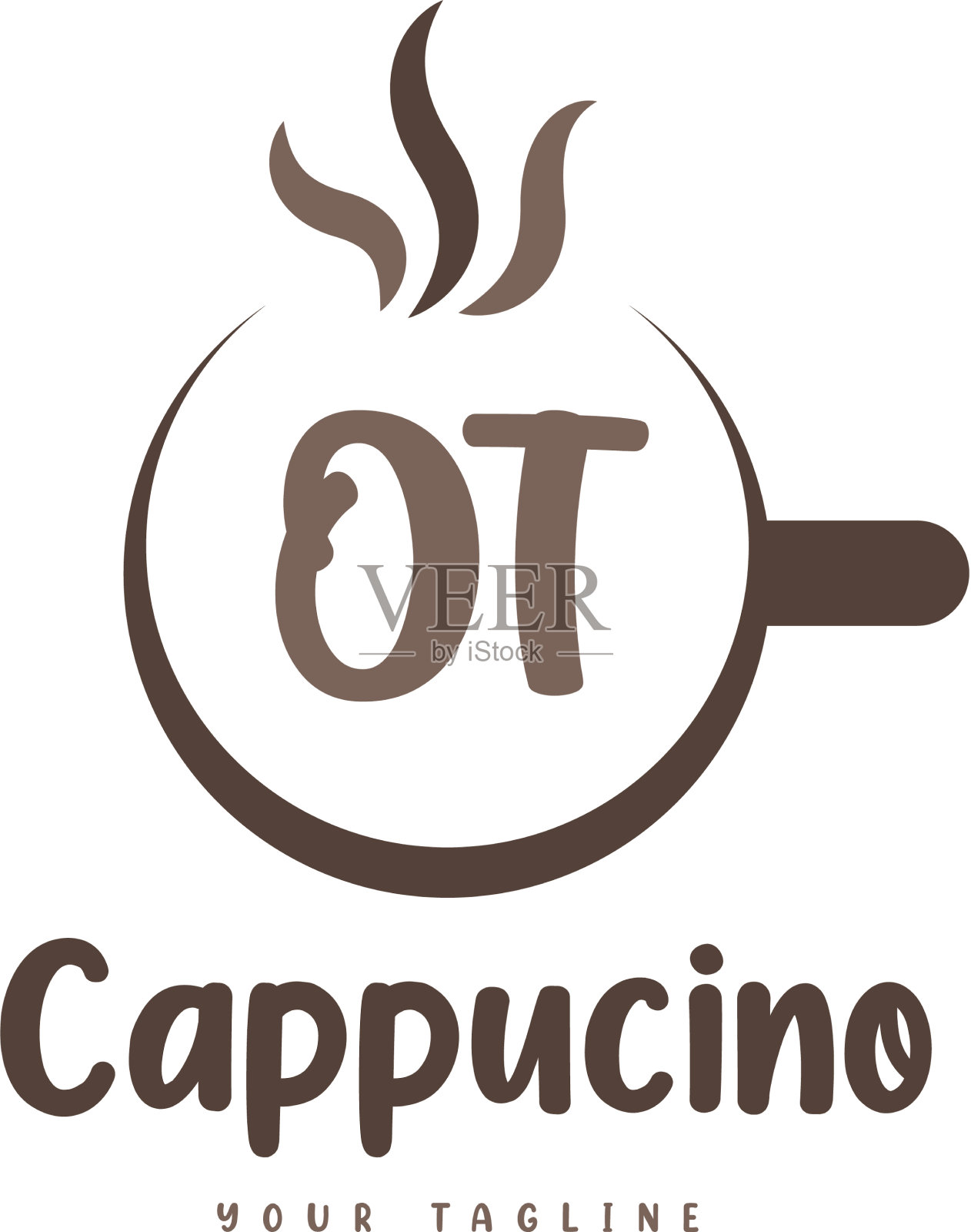 Ot字母标志设计与咖啡杯现代插画图片素材