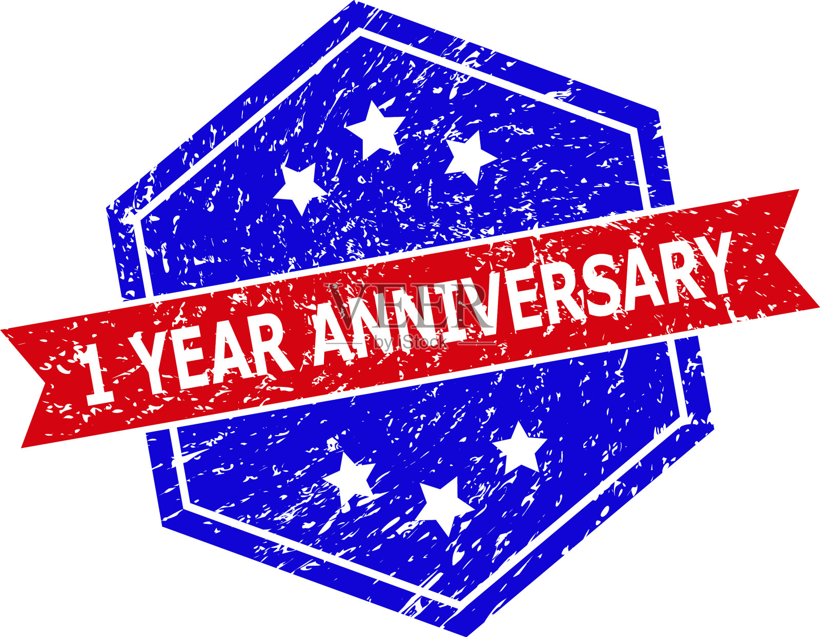 六边形双色1周年橡胶邮票插画图片素材