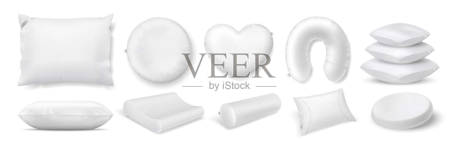 逼真的枕头3d圆形和方形靠垫插画图片素材