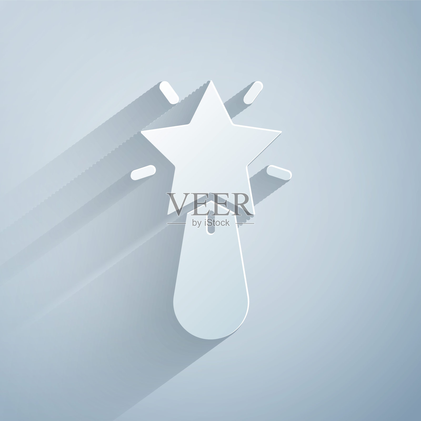 剪纸圣诞明星图标孤立在灰色的背景。圣诞快乐,恭贺新禧。纸艺术风格。向量插画图片素材