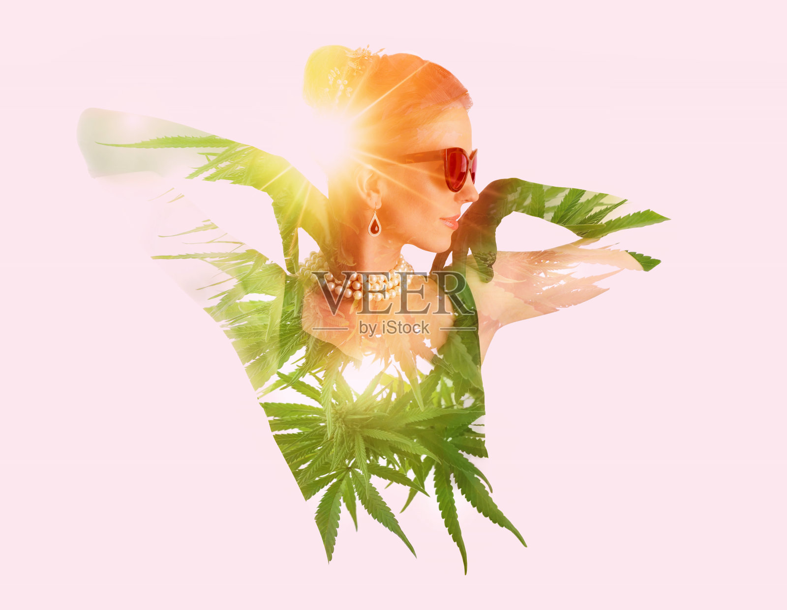 多次接触年轻女子和大麻植物照片摄影图片