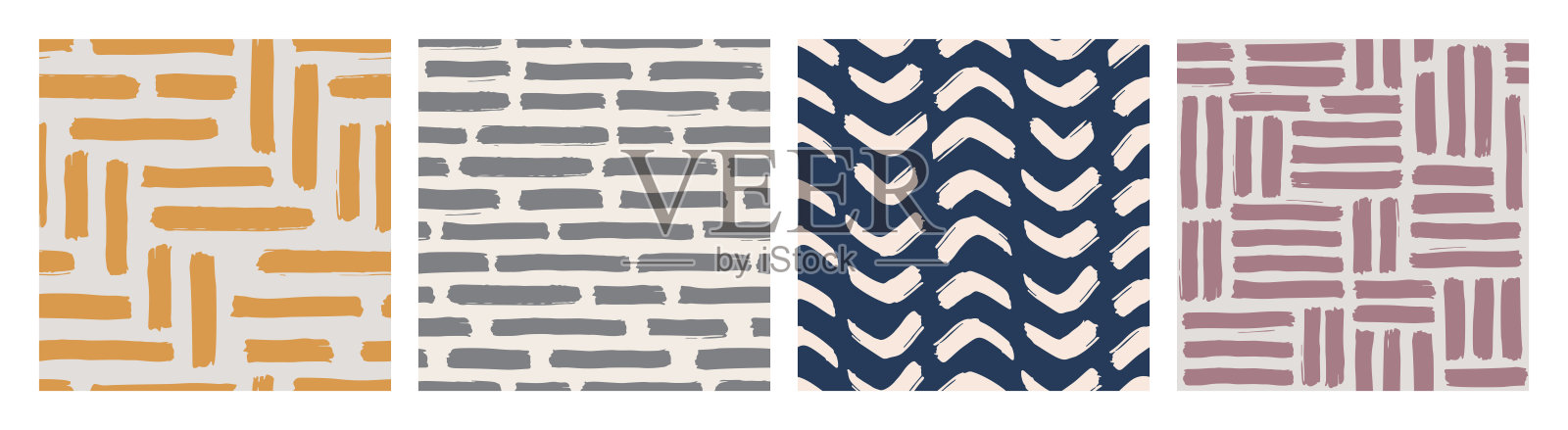 一套笔触无缝模式的颜色插画图片素材
