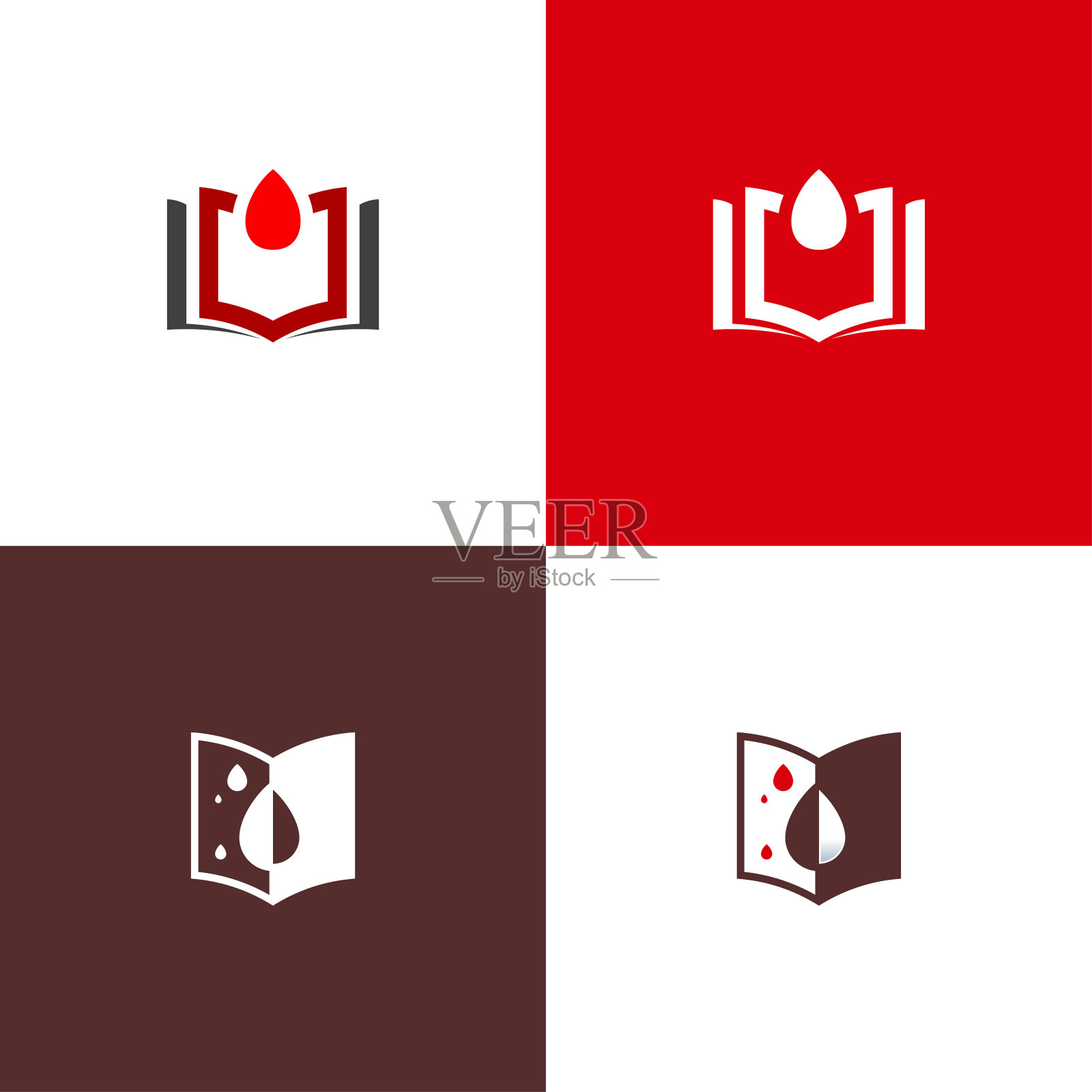 一套血液护理标志设计概念矢量,血液和书籍符号图标模板,教育标志图标素材