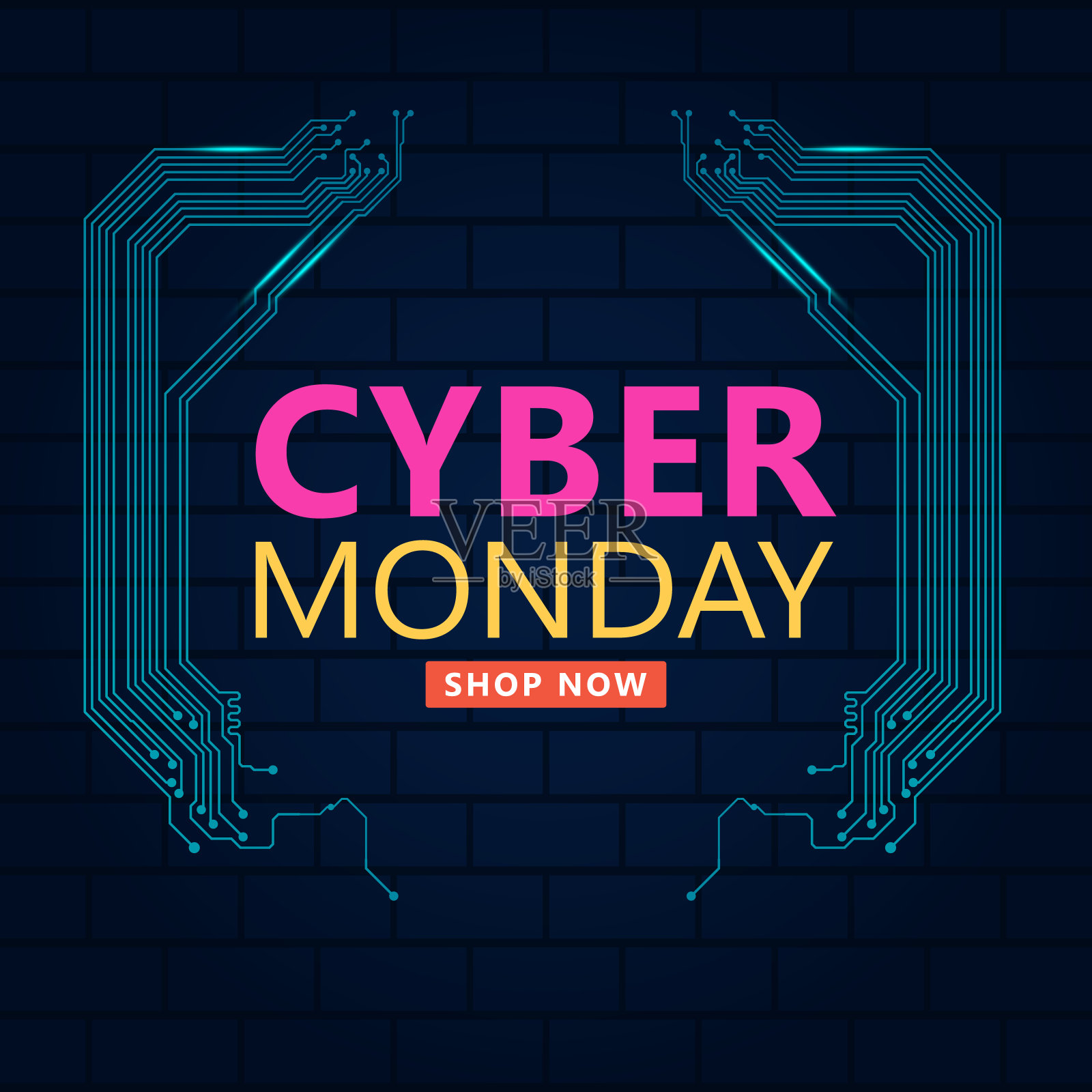 有电路板背景的网络星期一销售。促销网上销售活动。矢量图设计模板素材