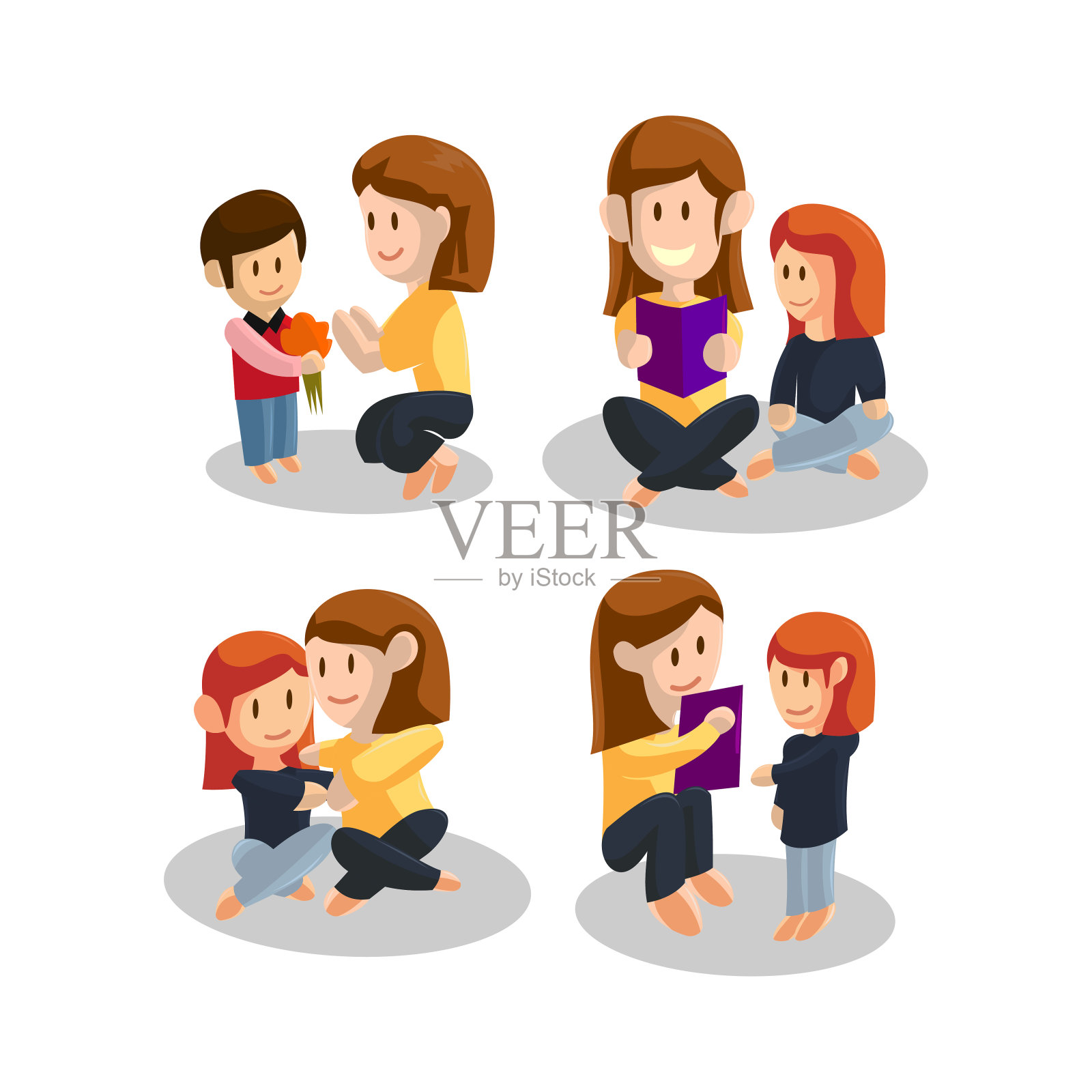 年轻的母亲。祝妈妈和女儿母亲节快乐。矢量图插画图片素材