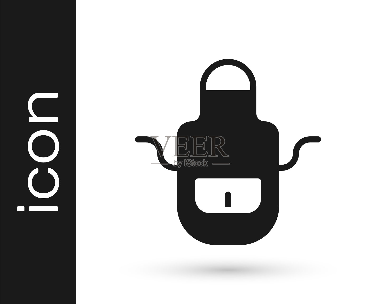 黑色的理发师围裙图标孤立的白色背景。有口袋的理发师的围裙。向量图标素材