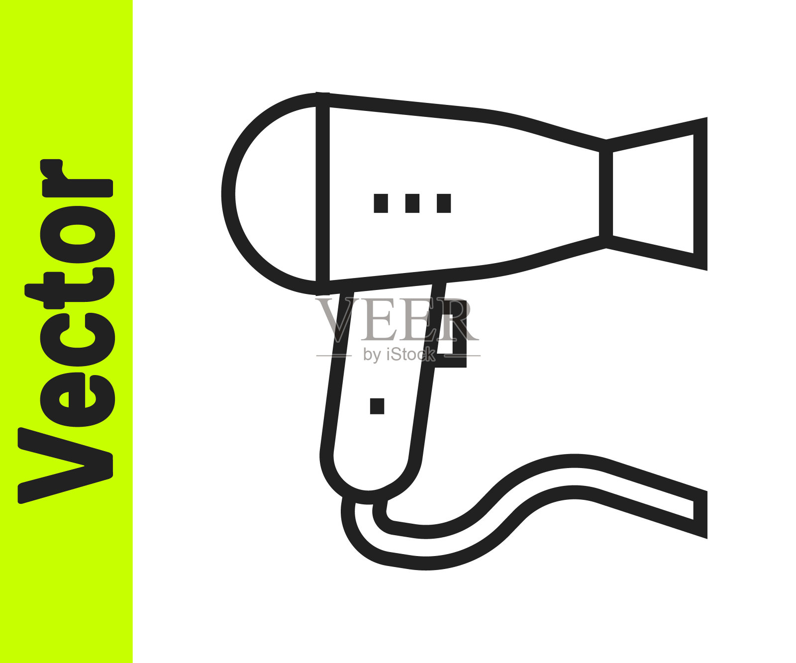 黑线吹风机图标孤立在白色背景。吹风机的迹象。头发干燥的象征。吹热空气。向量插画图片素材