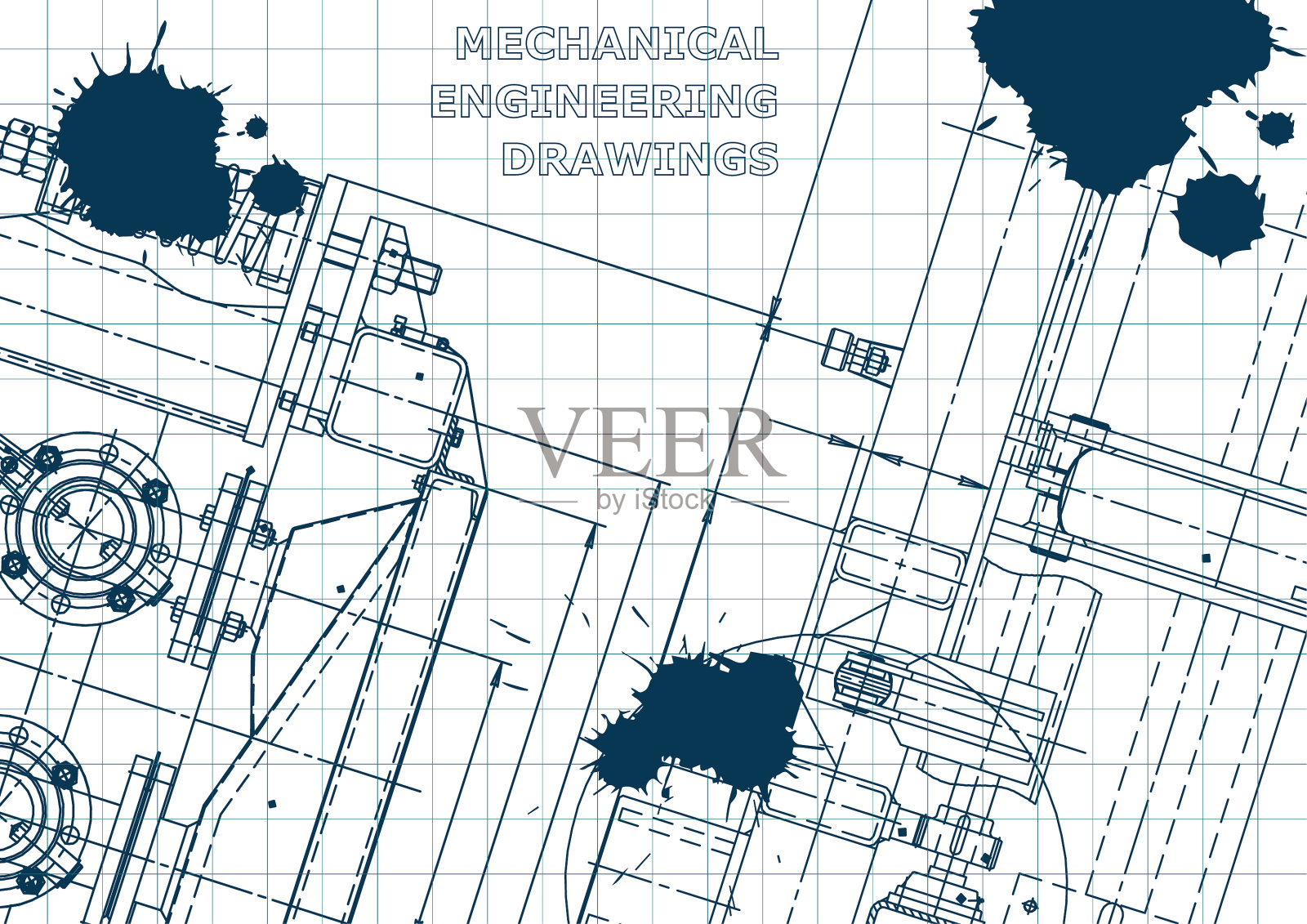 蓝墨水染蓝图工程计算机插画图片素材